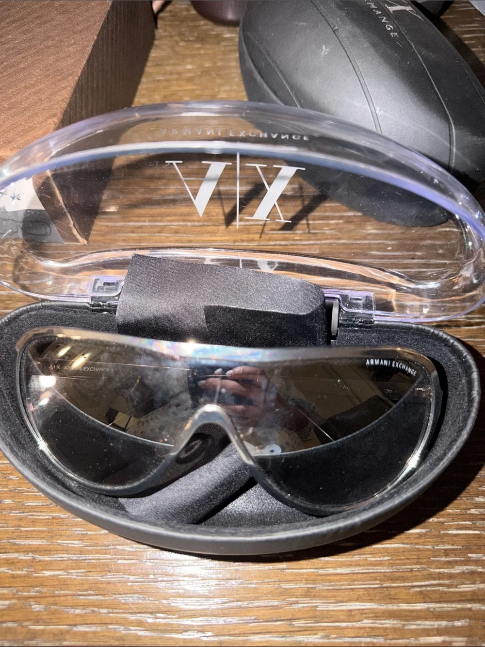 Armani Exchange Black Shield Sunglasses with Clear Branded Case